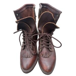 Vintage Double D Ranch Womens 6 Brown Leather Lace Up Western Kiltie Packer Boot